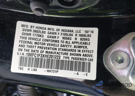 2017 Honda Civic Ex-T from USA, damaged, VIN 19XFC1F3XHE201223